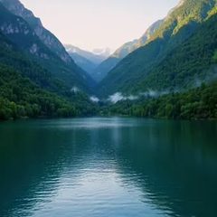 Ein türkisfarbener Bergsee im Tal